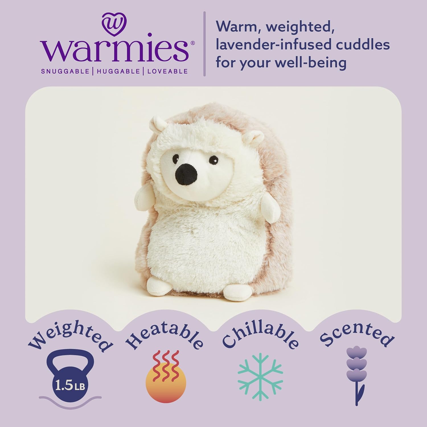 warmies Microwavable & Weighted Stuffed Animals, Hedgehog - Soothing Warmth Plush Toy - Weighted Grain-Fill Plushie - Cooling Stuffed Animal for Adults & Children (Boys, Girls, Babies & Toddlers)