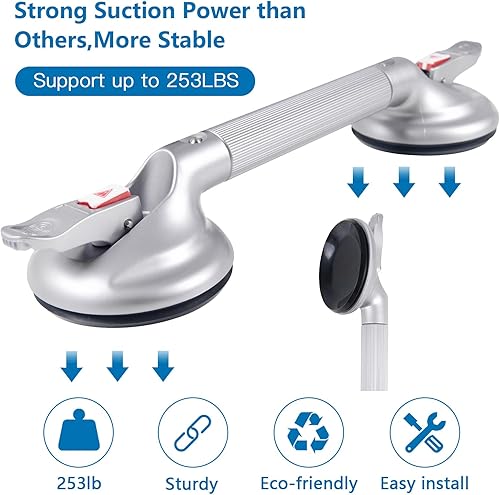 Miniatura 2 de Barra de agarre de ducha de succión mejorada de 15 pulgadas, barra de mango de ducha portátil, mango de succión para bañera con fuerte fijación de