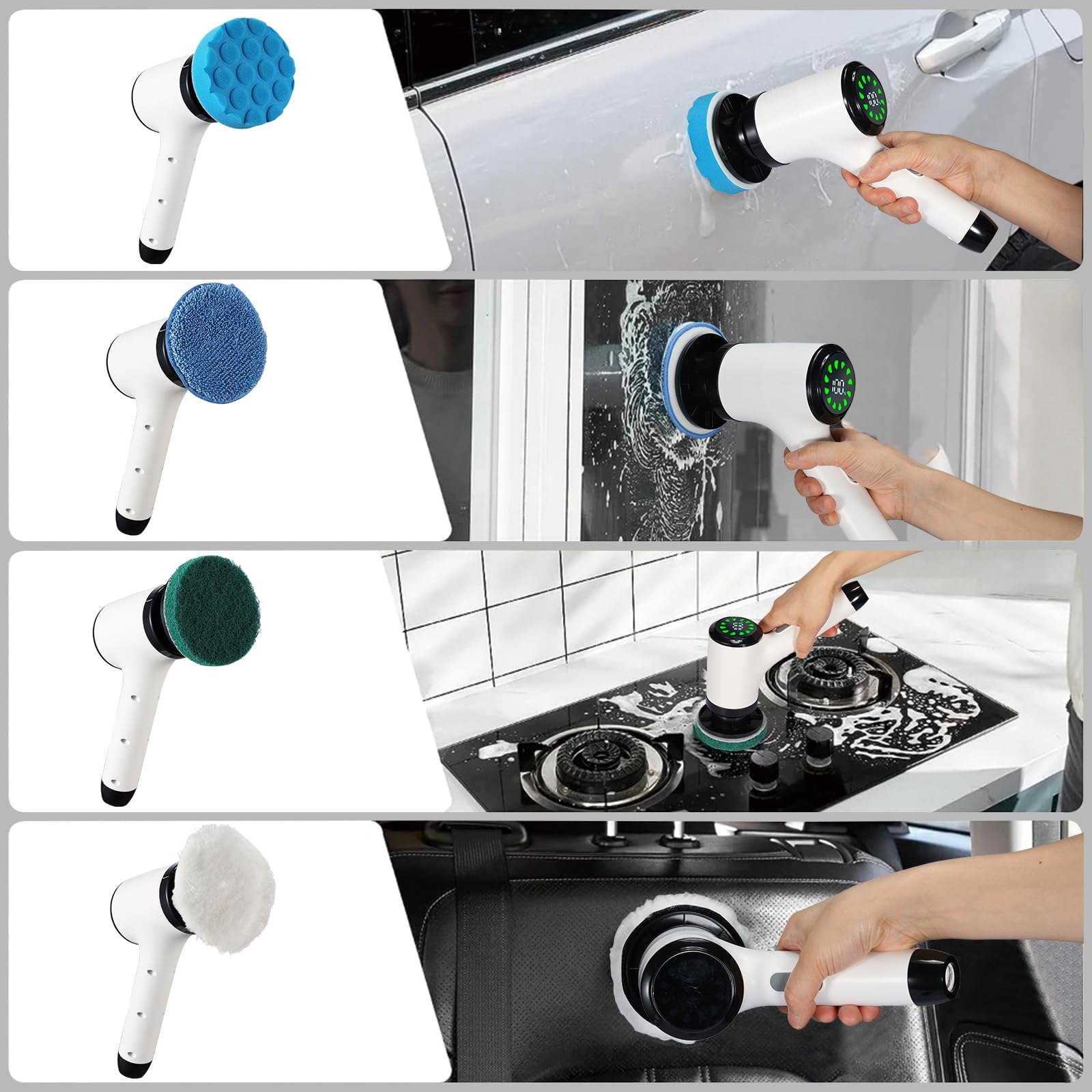 Cepillo de limpieza eléctrico, cepillo de limpieza inalámbrico, cepillo de limpieza de ducha con 7 cabezales de cepillo reemplazables, limpiador eléctrico de 2 velocidades ajustables, cepillo de mango