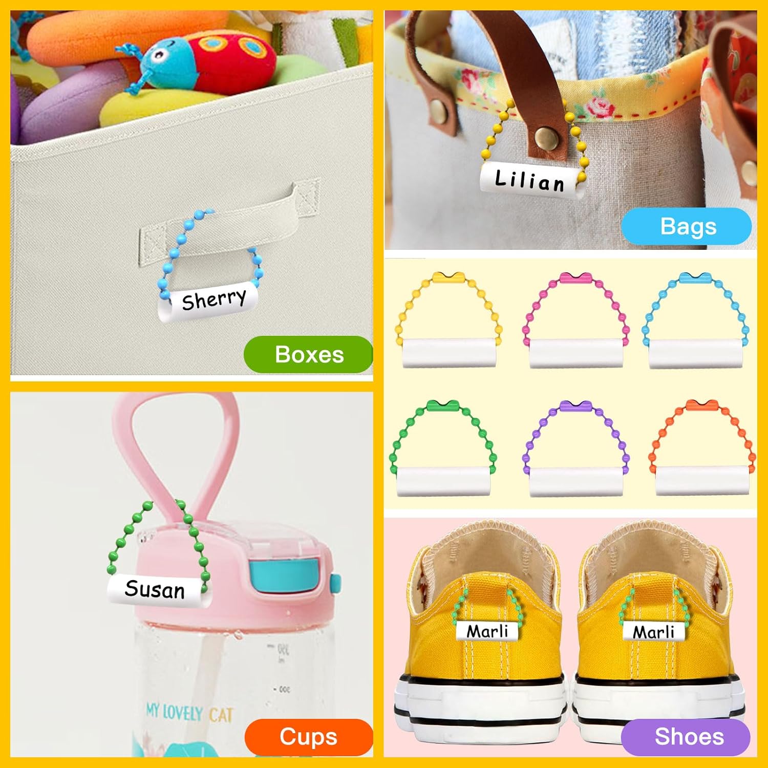 40PCS Child ID Tags,Waterproof Shoe Tags,Kids Backpack Labels,Luggage Tags,Wine Glass Markers for Drinks,Daycare Essentials,with Removable Colorful Bead Chain - Image 3
