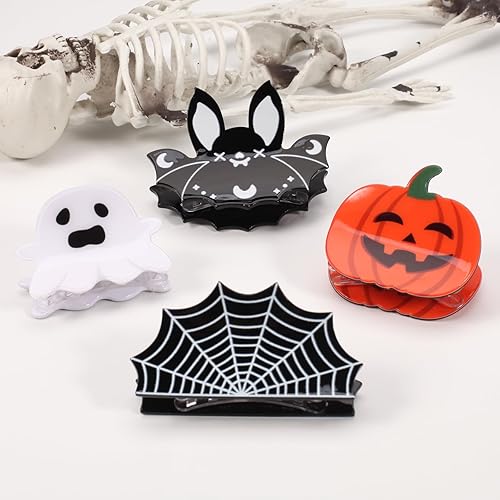 Miniatura 8 de Pinzas para el cabello de Halloween para mujeres y niñas, lindos murciélagos de telaraña, pinzas para el cabello, agarre fuerte, antideslizante,