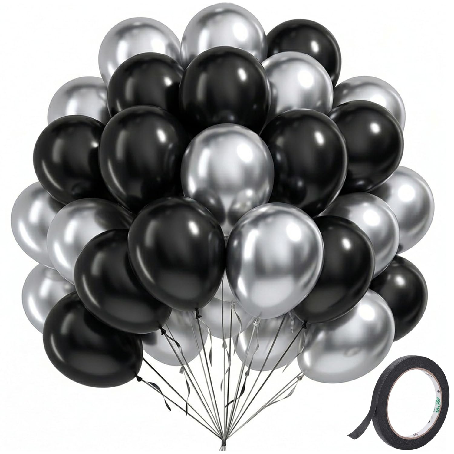 Black and Silver Balloons 12 Inch Pack of 25 (13 Black, 12 Silver), Durable Latex Party Balloons for Birthday, Wedding, Anniversary, Baby Shower & Event Decoration-image-0