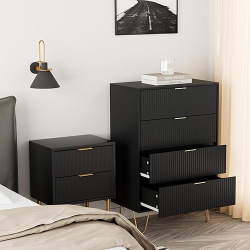 Miniatura 6 de Cómoda de 4 cajones, cajón, armario de almacenamiento alto con patas de metal, cómoda pequeña para dormitorio, sala de estar, armario, pasillo,