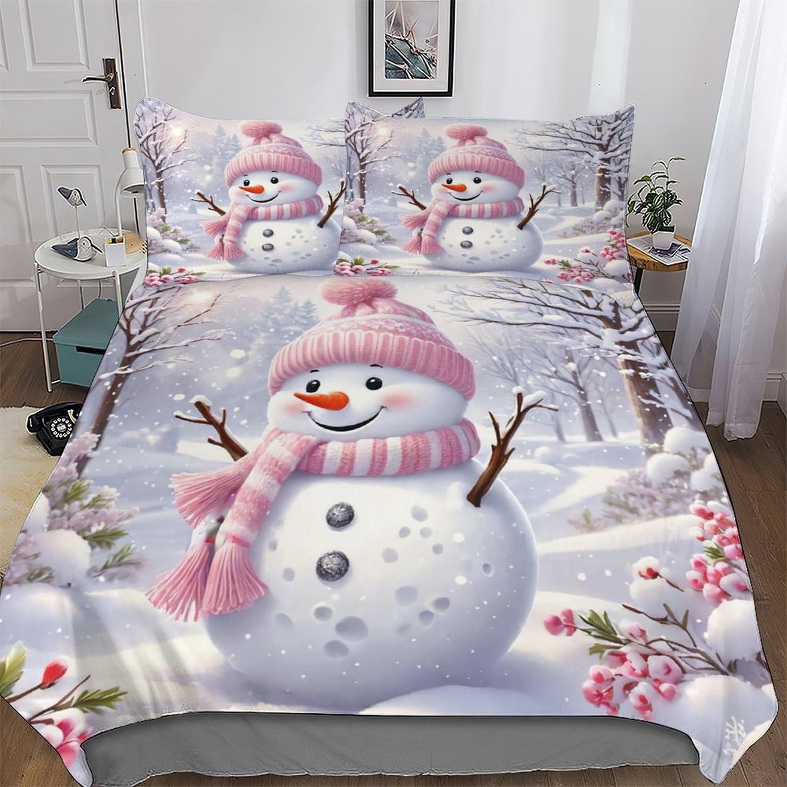 Ppzyy Boys Cute Snowman Duvet Cover Set With Pillowcases Soft Quilt Covers Microfiber Bedding For Girls And Teenagers Comforter Cover King(220X240cm)