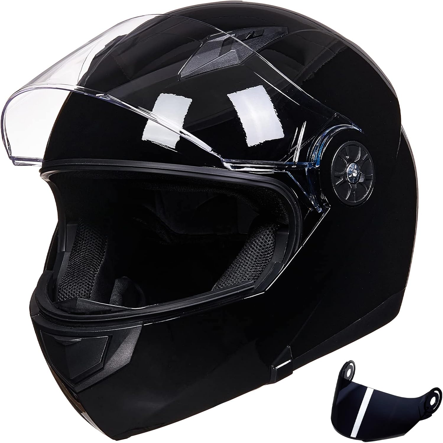 ILM Flip Up Full Face Modular Motorcycle Helmet for Adults Men Women Cascos para Motos Street Bike Motocross Helmet DOT 115(Gloss Black,Medium)