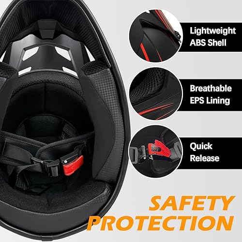 Miniatura 5 de Casco de motocross para jóvenes, para adultos, ligero para motocross, ATV de 4 ruedas, motocross, quad, ciclomotor, todoterreno, casco de