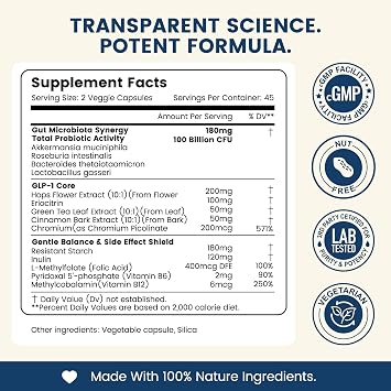 GLP-1 Supplement with Akkermansia Probiotic 100 Billion CFUHops & Eriocitrin for Appetite Control, Weight Women Men, Natural GLP 1 Activator for Metabolic Support Gut Health with Chromium & Cinnamon