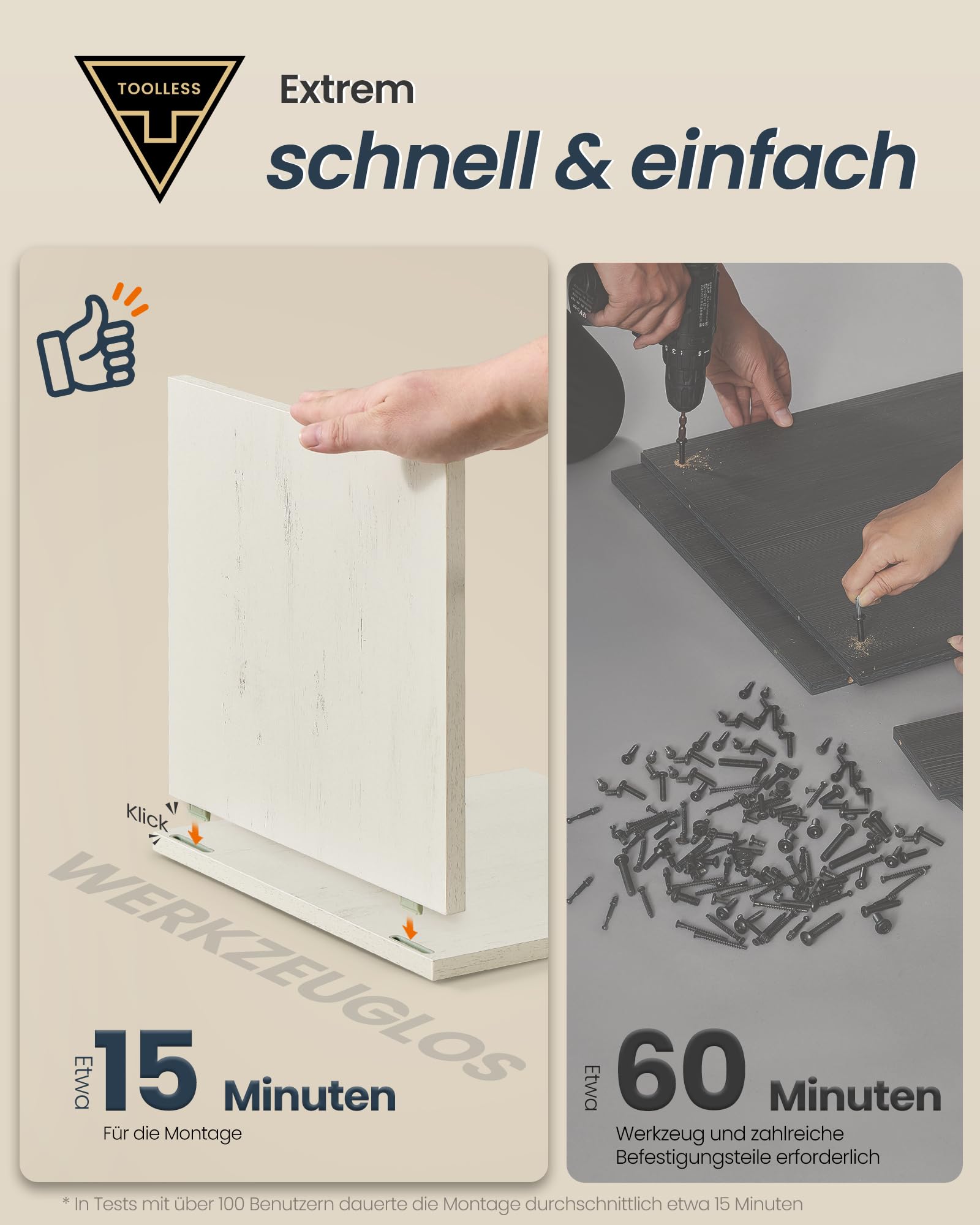 SONGMICS Home Sideboard, superschnelle werkzeuglose Montage, Toolless-Technologie, Küchenschrank mit Arbeitsplatte, Buffetschrank, verstellbare Ablagen, vintageweiß-honigbraun BBK376WJ02