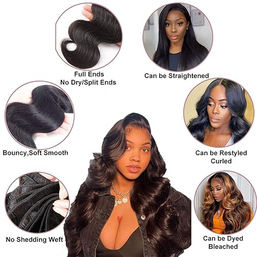 Miniatura 2 de Momaksa 3 paquetes de cabello humano ondulado de 16, 18, 20 pulgadas, grado 12A, ondulado, 100% sin procesar, color negro natural