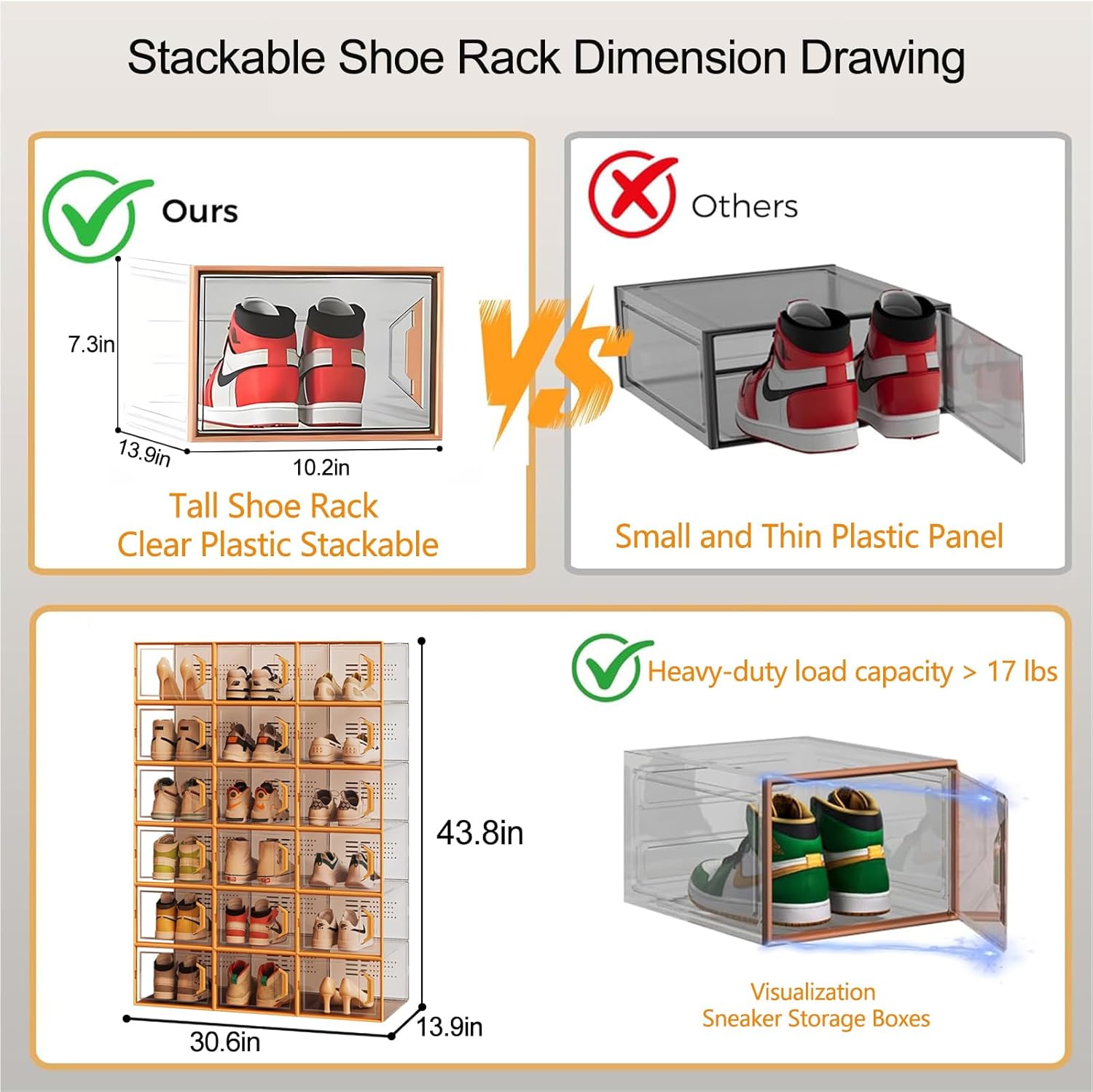 9-Tier Foldable Shoe Rack Organizer for Closet, 18 Pairs Stackable Shoe Storage Cabinet with Lids and Magnetic Clear Door, Easy Assembly Large Capacity Collapsible Shoe Boxes for Entryway