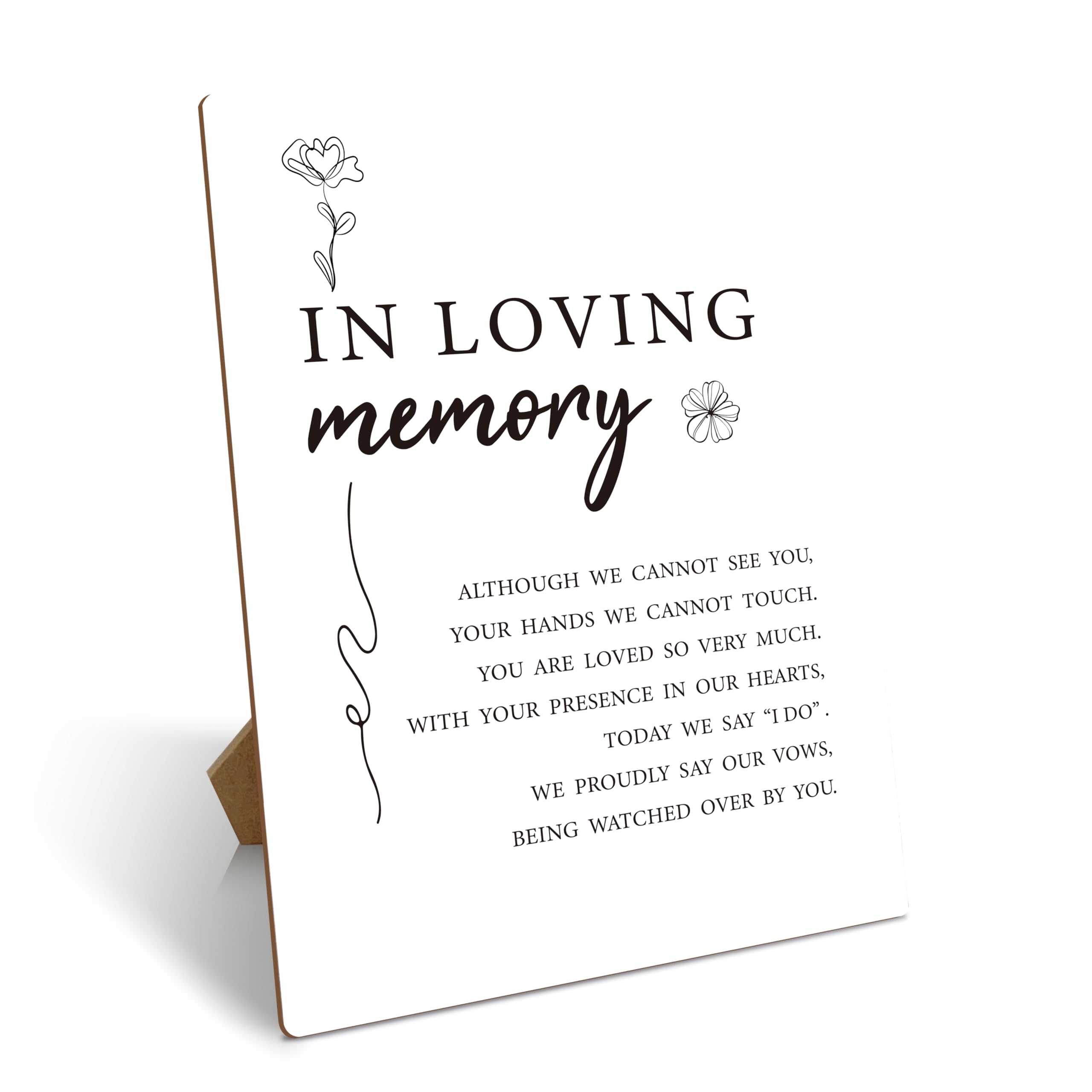 Wedding Memorial Sign, Wedding Party Supplies For Reception, In Loving Memory Wedding Sign With Stand, Minimalism Floral Wooden Tabletop Decor For
