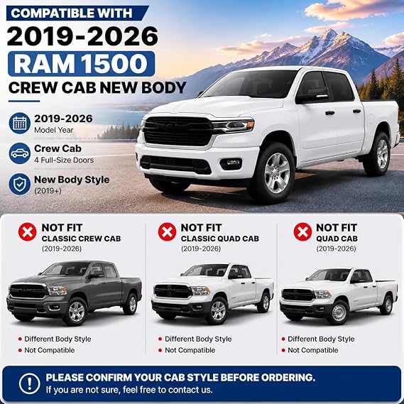 AUXKO in-Channel Rain Guards for Ram 1500 Crew cab 2019-2026