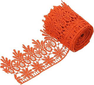 MECCANIXITY 3 Inch Wide 3 Yard Lace Ribbon Floral Pattern Orange
