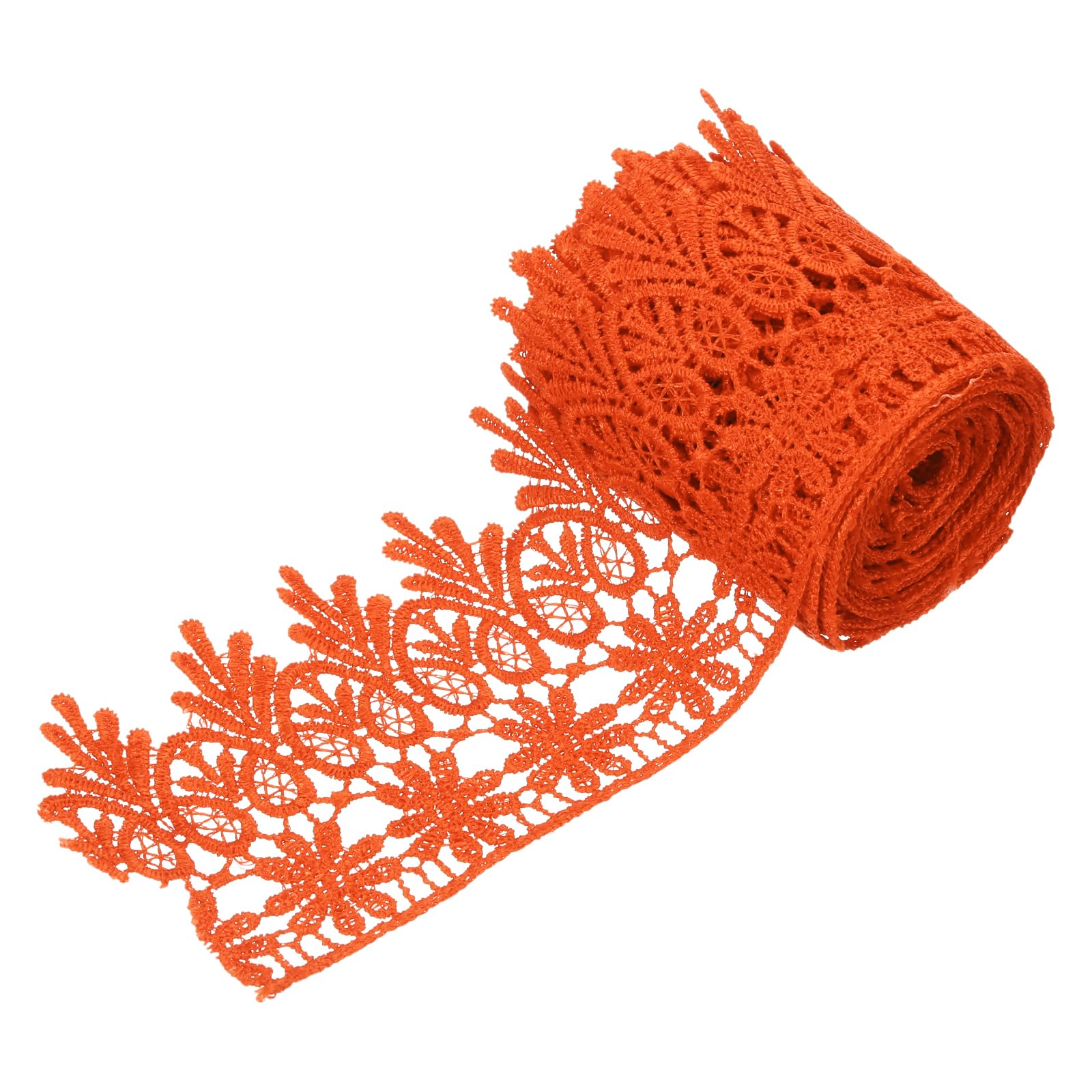 sourcing map 3 Inch Wide 3 Yard Lace Ribbon Floral Pattern Orange Embroidered Edge Lace Trim Ribbons for Sewing Making, DIY Crafts, Gift Wrapping, Wedding Decor