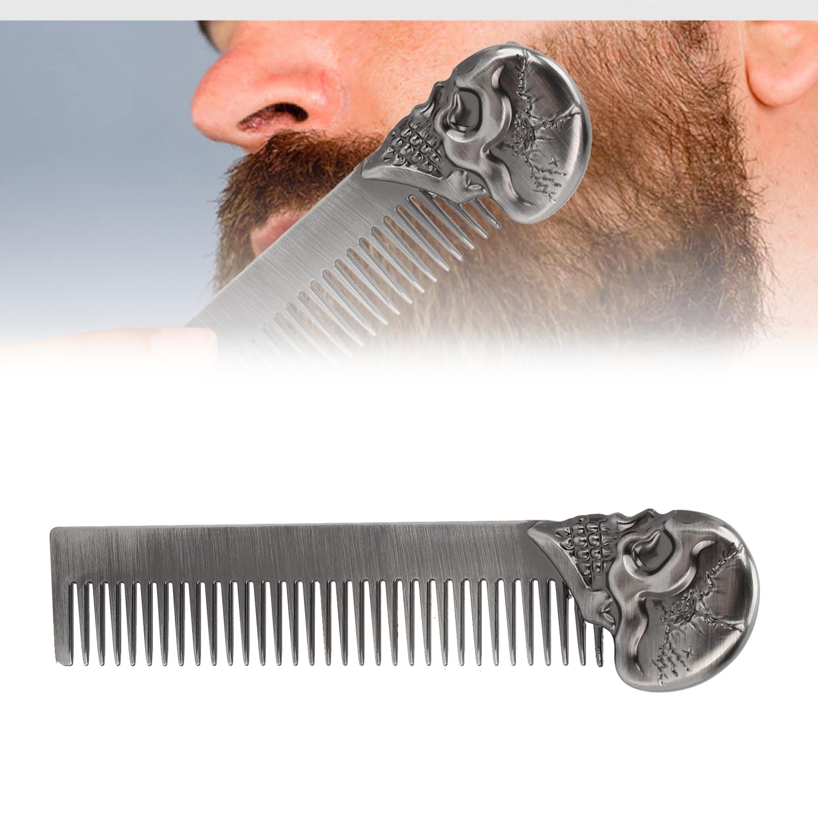 Peine para el Cabello, Peinado con Aceite, Peine con Resorte, Peine para Barba de Bolsillo, Aleación de Zinc, Patrón de Calavera, Cepillo para el Cabello para Hombres, Uso para Cabello de(plata)