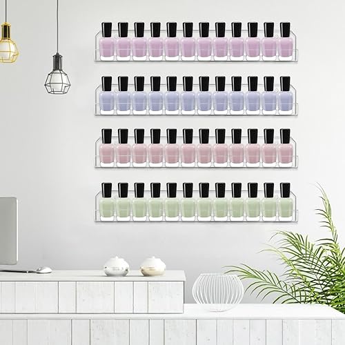 Miniatura 8 de Paquete de 4 estantes para esmalte de uñas, estante montado en la pared, organizador de esmalte de uñas acrílico transparente, estante de pared