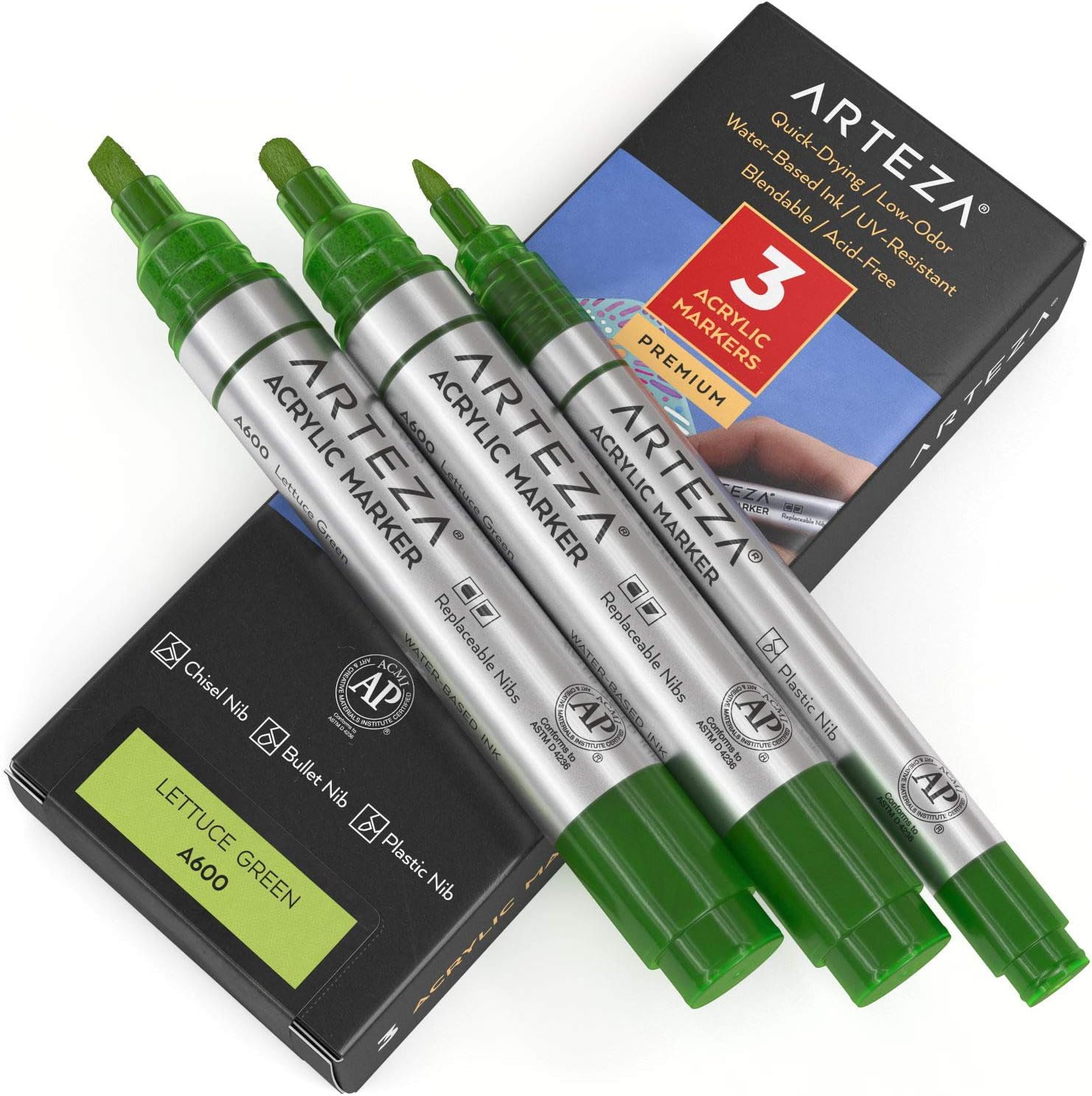 Arteza Acrylic Paint Markers, Pack of 3, A601 Lettuce Green