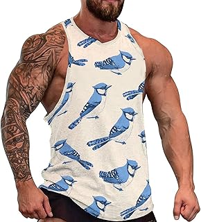 Blue Jay Birds Men's Workout Tank Tops Graphic Sleeveless Muscle T-Shirt Gym Beach Tee