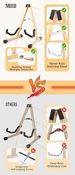 MUSO Guitar Stand,Acoustic Guitar Stand,Classical Electric Guitar Stand,Wood Foldable Bass Guitar Stand,Guitar Accessories also fit Bass,Violin,Ukulele