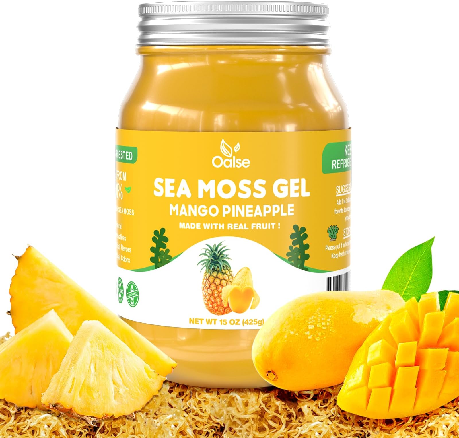 Sea Moss Gel Mango Pineapple Flavor - Natural Seamoss Gel with 92 Minerals and Vitamins - Non-GMO, Gluten-Free, Vegan - Immune Defense-15 OZ
