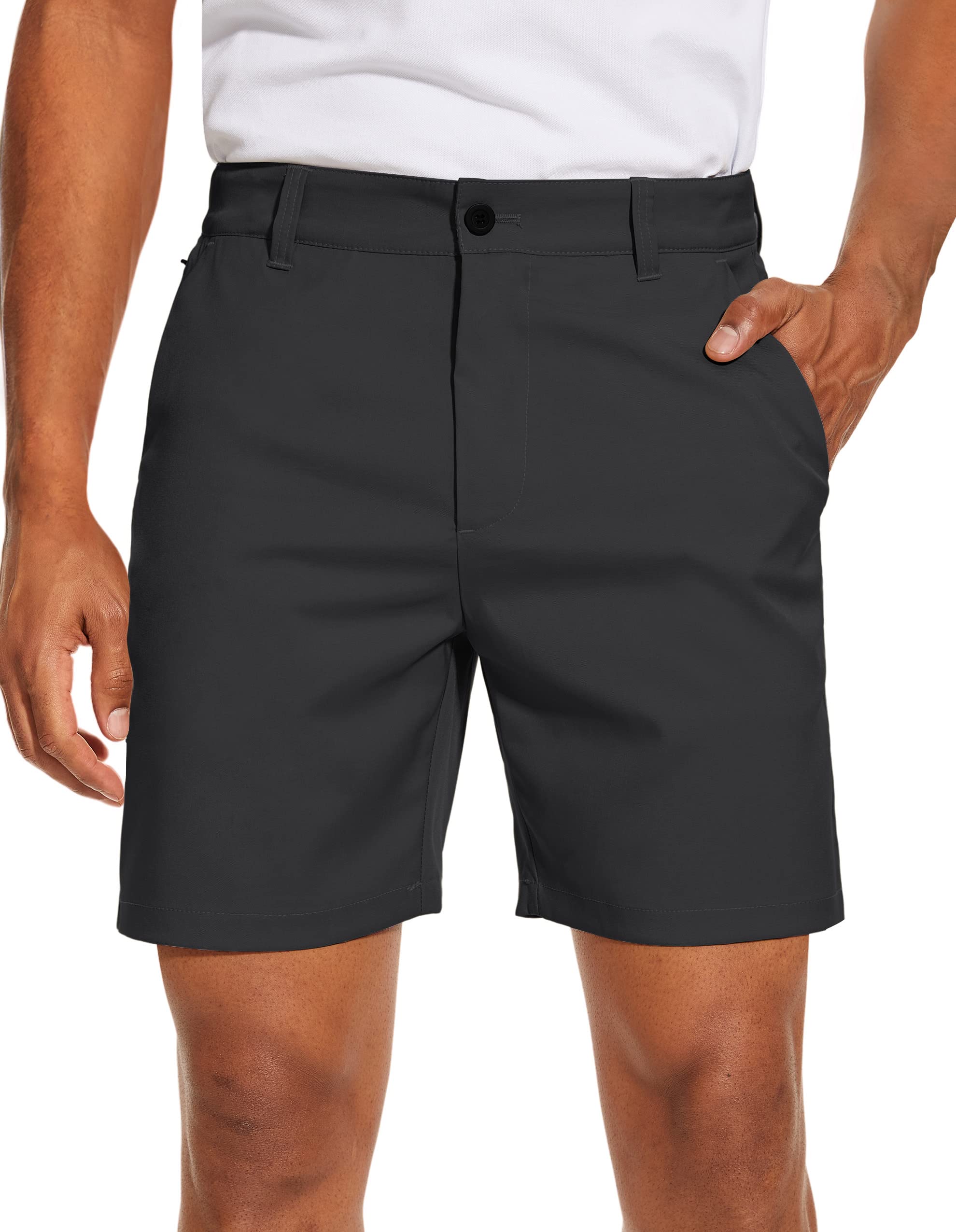 PULI Mens Golf Dress Shorts Flat Front Hybrid 7 Inch Lightweight Quick Dry Chino Casual with Pockets