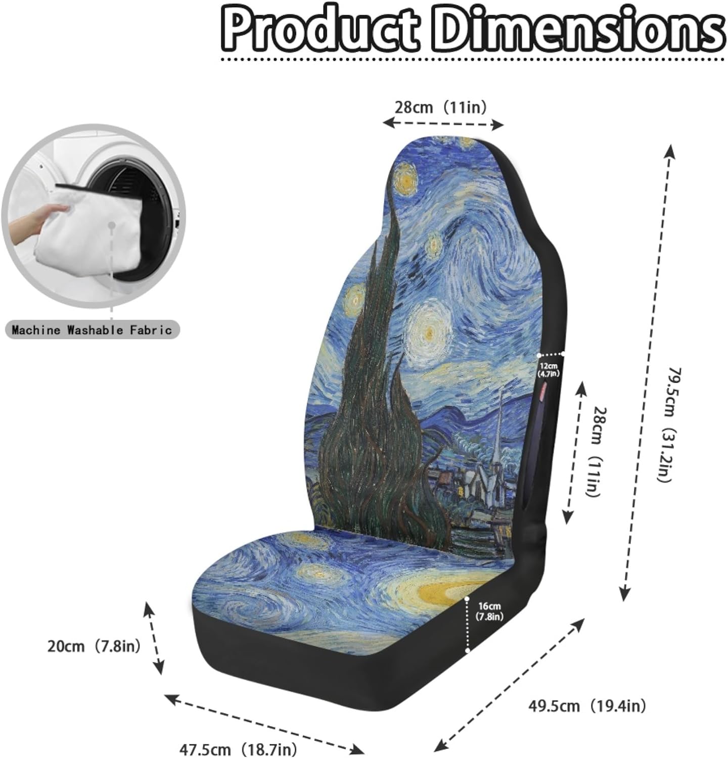 Starry Night Car Seat Covers Front Seats Only by Van Gogh Oil Painting Print, 2 Pack Full Coverage Waterproof Dirt Scratch Resistant Automotive Seat Protectors for Cars SUVs Sedans Trucks Auto Decor