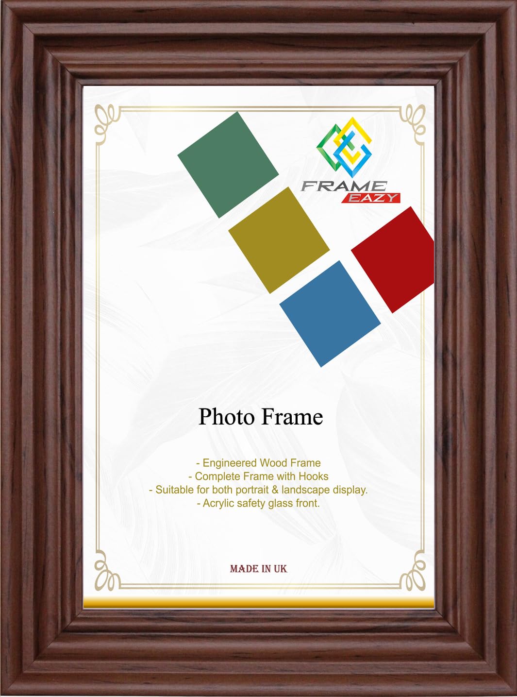 FRAME EAZY Modern Swept Dark Oak 14 x 10 inch Picture Frame In Multiple Colours & Sizes - Wide Frame With Safe Perspex Front & Wall Mounting - 14" x 10" (35.6 x 25.4cm) Dark Oak Photo Frame