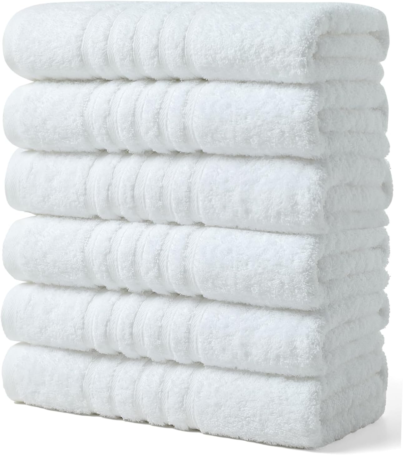 Aibaser 6-Pack 100% Cotton Bath Towels 24x48 Inches - Super Absorbent, Quick-Drying White Towels for Bathroom, Travel & Gifts