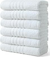 Aibaser 6-Pack 100% Cotton Bath Towels 24x48 Inches - Super Absorbent, Quick-Drying White Towels for Bathroom, Travel & Gifts