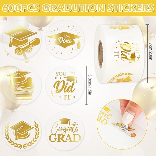Miniatura 2 de Whaline 600 calcomanías de graduación de oro transparente para clase de 2025, calcomanías de graduación de 1.5 pulgadas, calcomanías de sellado de