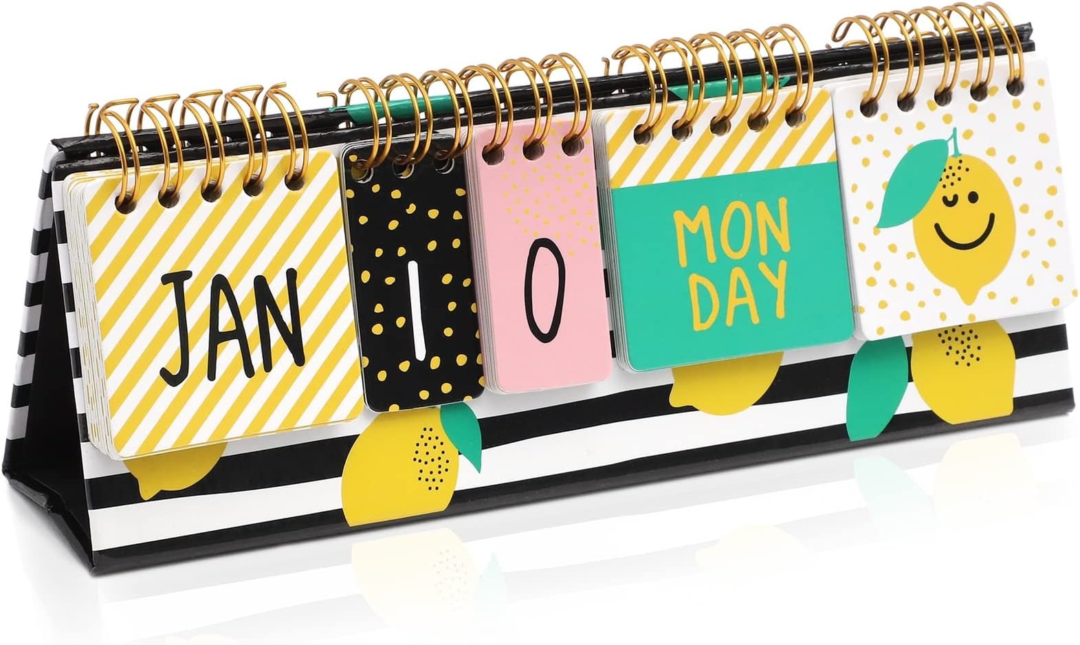 Lemon Perpetual Flip Calendar for Office Desktop, Classroom Supplies, Desk Calendar with Day, Date, and Month Display for Planning, Home, Kitchen Decor (8 x 3.5 Inches)