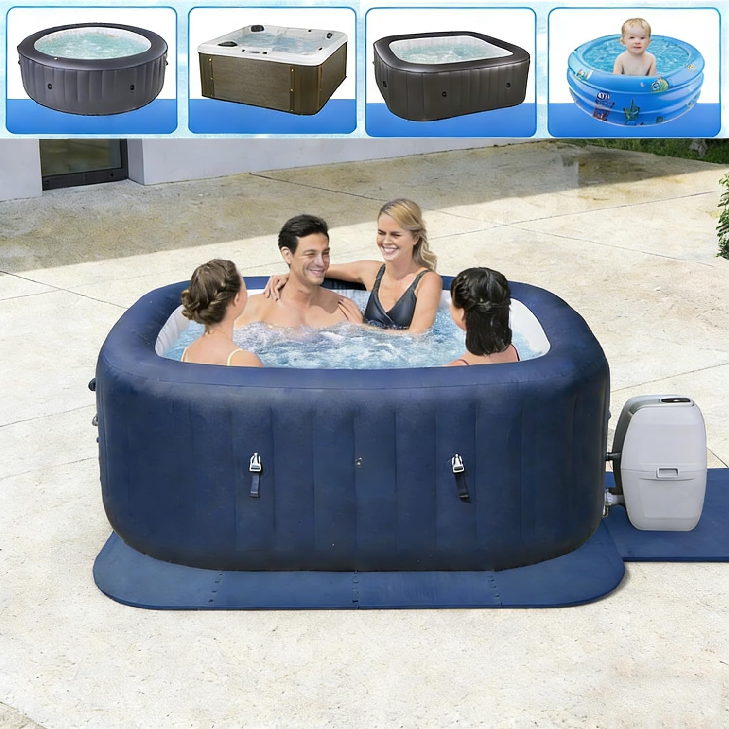 1/2" Thick Hot Tub Mat for Inflatable Tub, 85IN Hot Tub Pad Foundation,Interlocking Eva Foam Padding for Outdoor Indoor Flooring Protector Mats Non Slip Pool Spa Floor Pads Square Blue