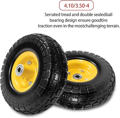Miniatura 5 de Neumáticos de goma sólida de 10 pulgadas y ruedas amarillas 4.103.50-4 (10 x 3.5) neumático sin plano con rodamientos de 58 pulgadas, neumático de