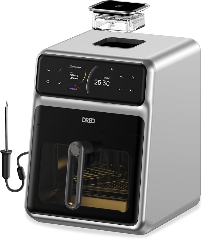 Freidora combinada Dreo ChefMaker, cocina como un profesional con solo presionar un botón, freidora de aire inteligente con sonda de cocción, atomizador de agua, 3 modos de cocción profesional, 6 QT