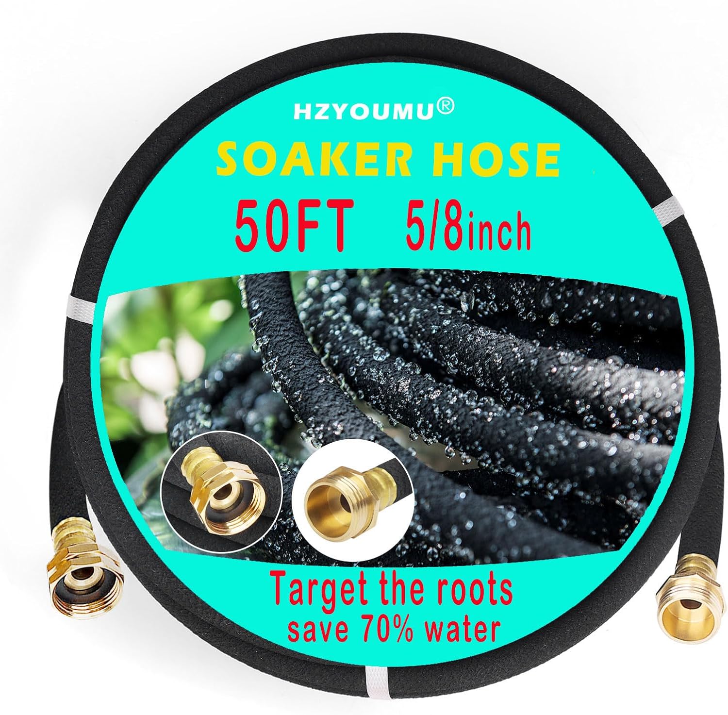 Soaker Hose 100ft 5/8", Solid Brass Connector Heavy Duty Leakproof, Drip Irrigation Soaker Hose for Garden, Lawn & Flower Beds