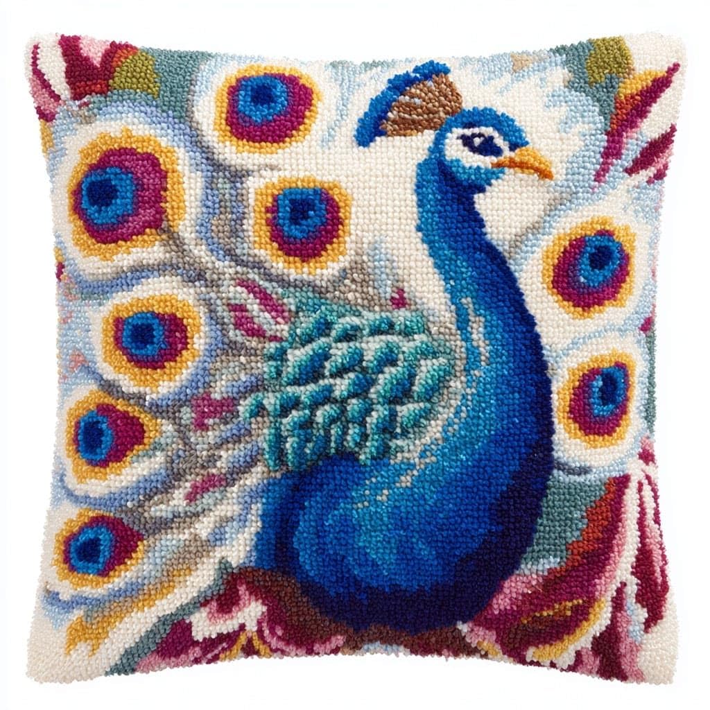Henypt Latch Hook Cushion Kits Peacock