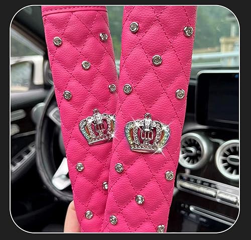 Miniatura 2 de Dotesy Paquete de 4 almohadillas de cuero para cinturón de seguridad con diamantes de imitación brillantes, fundas para cinturón de seguridad de