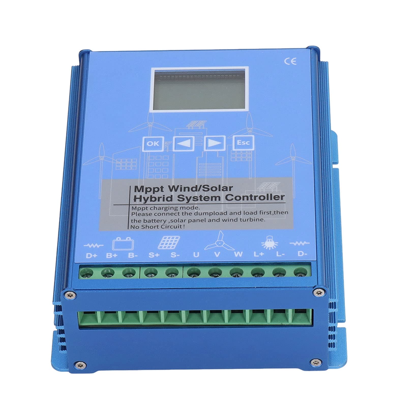 Fafeicy 24V 48V MPPT Wiatrowy Regulator Słoneczny Hybrydowy Regulator ładowania ze Stopu Aluminium dla Turbiny Wiatrowej o Mocy 1000W i Systemu Paneli Słonecznych Poza siecią