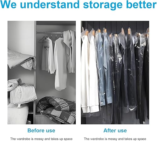 Miniatura 4 de Paquete de 30 bolsas transparentes para ropa, fundas de ropa de 35.4 pulgadas, bolsas de plástico para ropa, bolsas de limpieza en seco