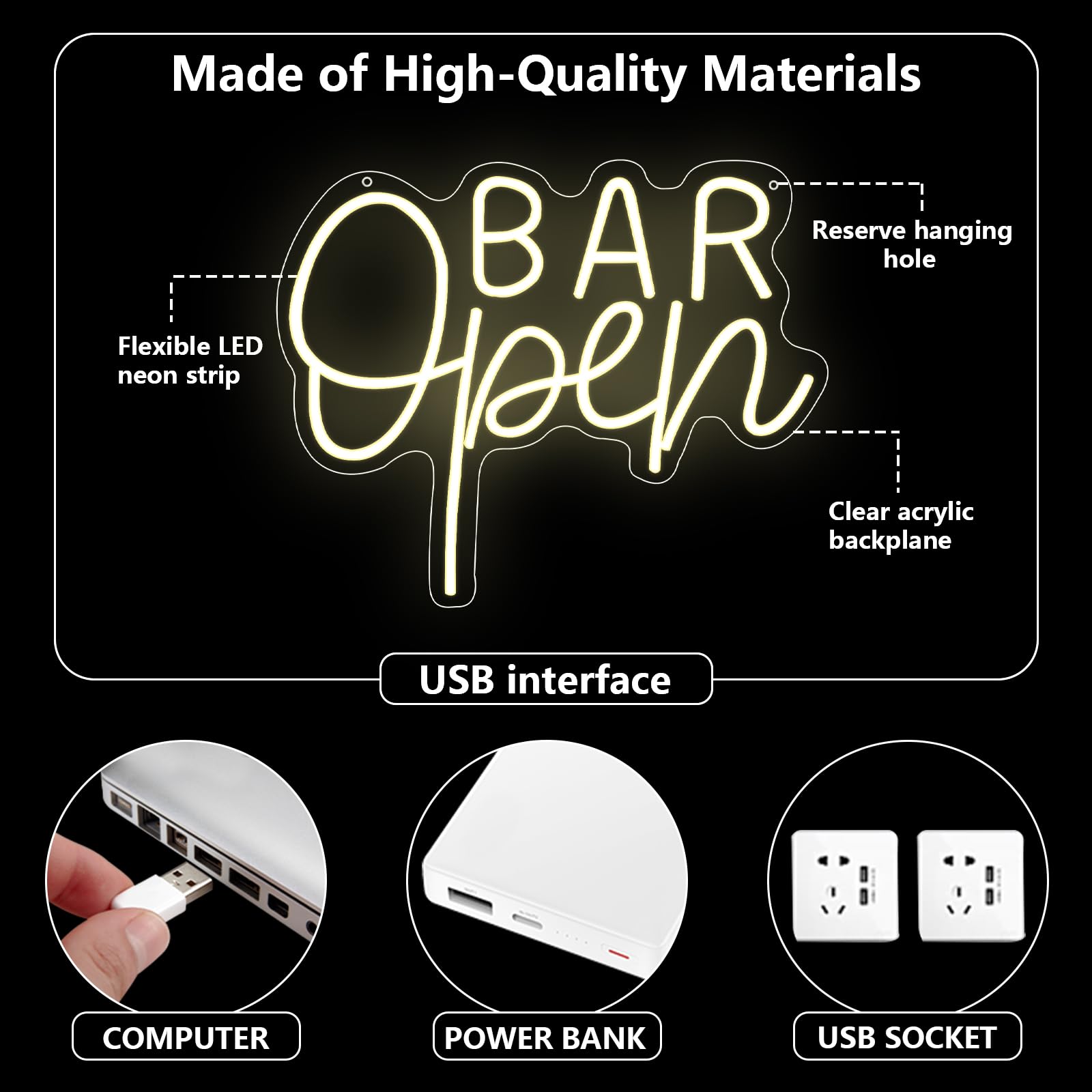 Insegna al Neon "BAR Open" con LED Caldo USB Regolabile per Bar, Neon da Parete Ultra Luminoso per Bar, Pub, Negozi, Caffè, Bar, Hotel, Decorazione per Feste