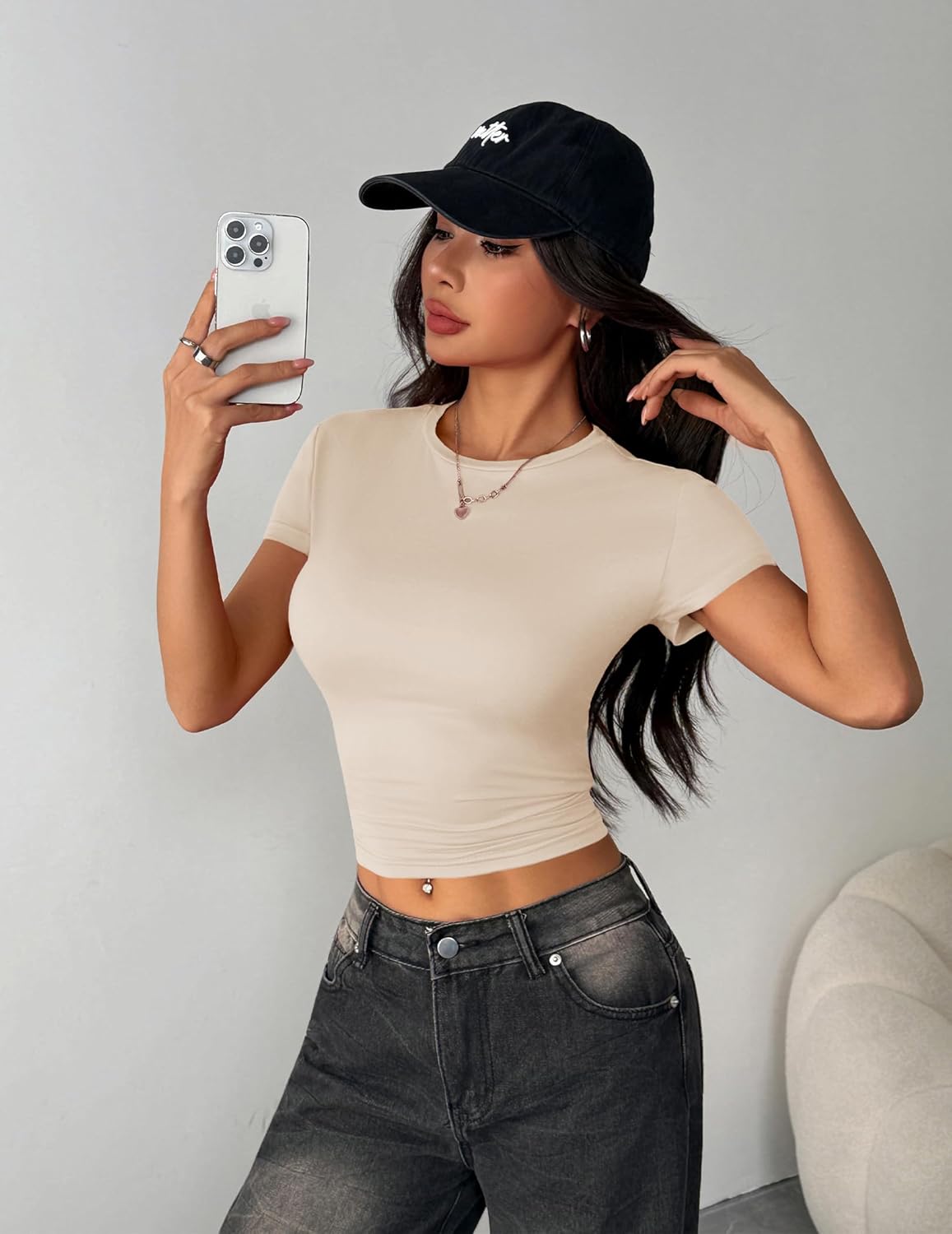 Zeagoo Women Crewneck Slim Fitted Short Sleeve T Shirts Cute Stretchy Bodycon Basic Tee Tops - Image 4