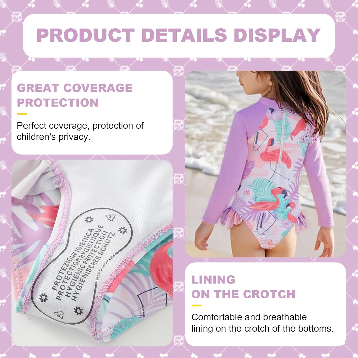 Girls One Piece Long Sleeve Swimsuit Rash Guard Zipper Bathing Suit UPF50+ Toddler Kids Beach Bikini Swimwear Suit - Image 2