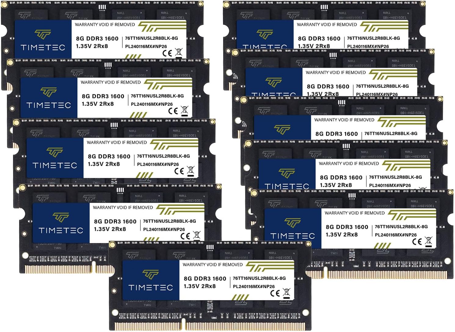 Timetec Hynix IC DDR3L 1600MHz PC3-12800 Unbuffered Non-ECC 1.35V CL11 2Rx8 Dual Rank 204 Pin SODIMM Laptop Notebook Computer Memory RAM Module Upgrade (1600MHz 80GB Kit(10x8GB) SODIMM)
