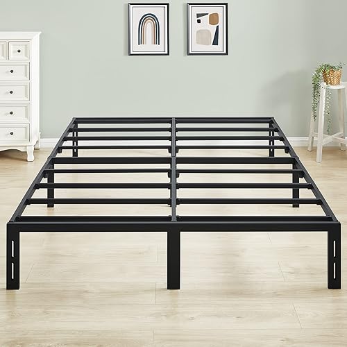 GreenForest Base de cama de tamaño matrimonial con bloqueo rápido, plataforma de metal resistente, no necesita somier, color negro