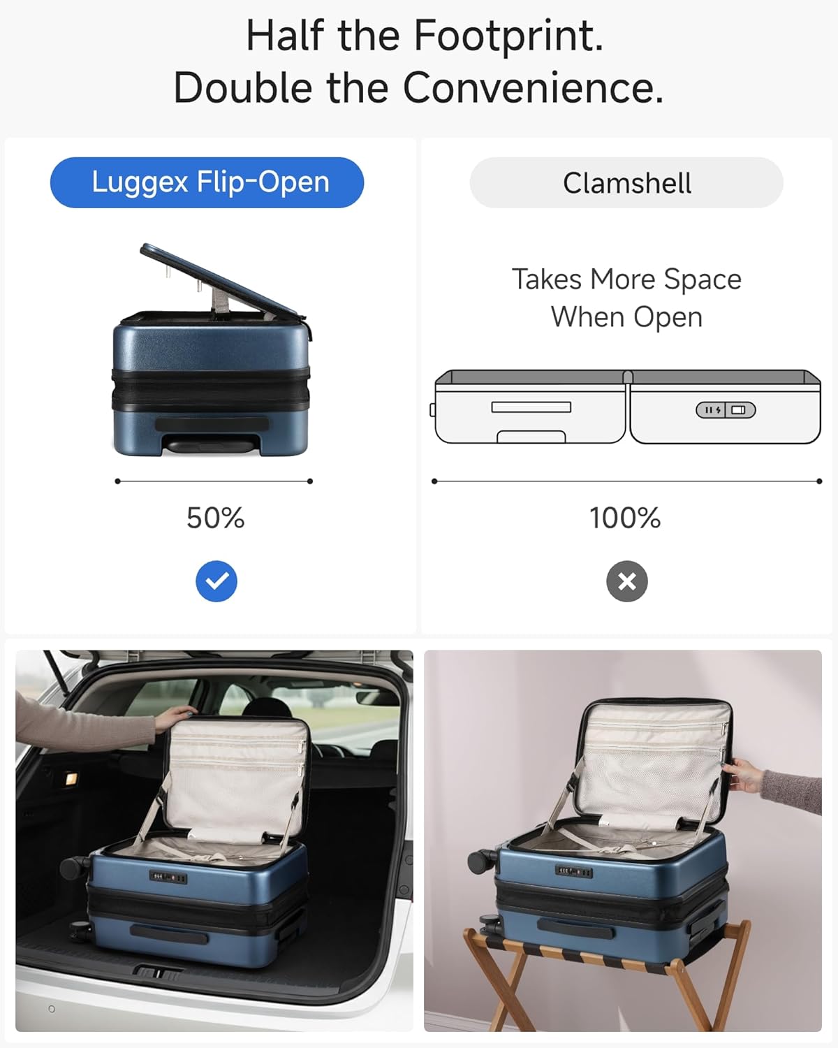 Carry On Luggage Top Opening, FLT Expandable Polycarbonate Hard Shell Suitcase with Wheels (FX-Lite, Blue, 20 Inch, 36L-41L) - Image 3