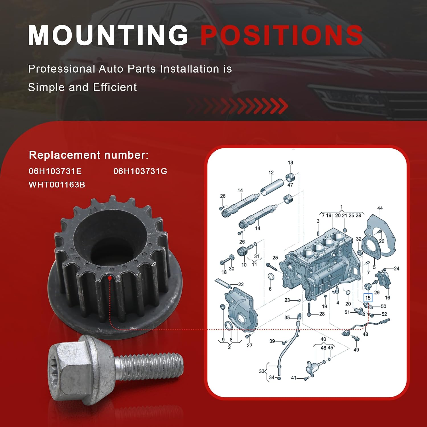 06H103731G Engine Water Pump Pulley & Bolt Kit Compatible With Audi A3 A4 A5 A6 A7 A8 Q3 Q5 Q7 Q8 TT VW Arteon Atlas Beetle CC Eos Golf Jetta Passat Tiguan Skoda Seat 1.8T 2.0T
