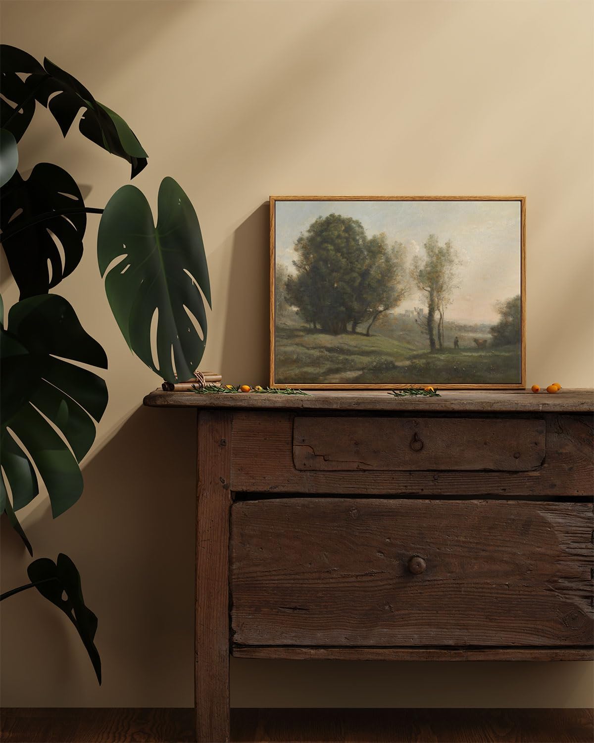 ARPEOTCY Vintage Framed Rustic Wall Art Decor, Bedroom Living Room Country Scenery Paintings Wall Decor, Canvas Prints Art, Kitchen Farmhouse Retro Home Decoration, 12x16 Inch image 2