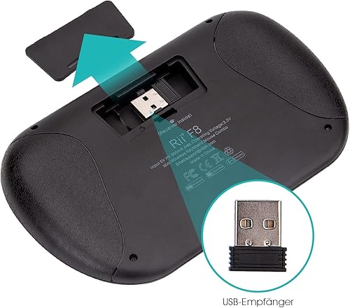 Miniatura 6 de Rii Mini teclado inalámbrico, teclado inalámbrico F8 2.4G con panel táctil, mouse combinado, aprendizaje por infrarrojos, controlador de teclado