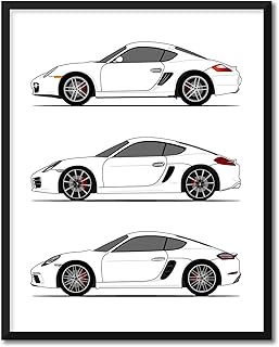 CUSTOMIZABLE COLOR: Porsche Cayman Generations Side/Profile (718/981/ 987) Inspired Poster Print Handmade Wall Art of the History and Evolution of the Cayman (Unframed)