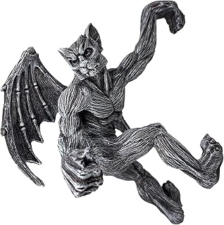 Dragon Winged Gargoyle Fence Hanger – Outdoor Wall Decor- Detailed Fence Topper Hanging Statue- Gothic Climbing Grotesque Dragon for Fence, Garden Patio, Porch (10" Gargoyle)